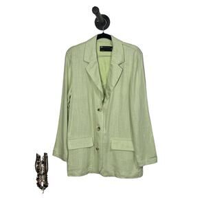 asos Design Women’s Lime Green Linen Blend Blazer Partially Lined Pockets Size 6
